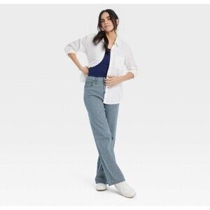 Universal Thread Blue Pinstripe High Waisted Straight Leg Boyfriend Jeans sz 12